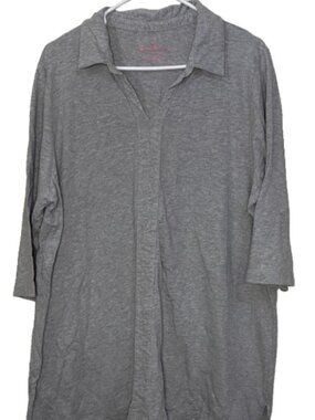 Woman Within 1X Women's Plus Size Solid Gray Collar Top Blouse Shirt Knit